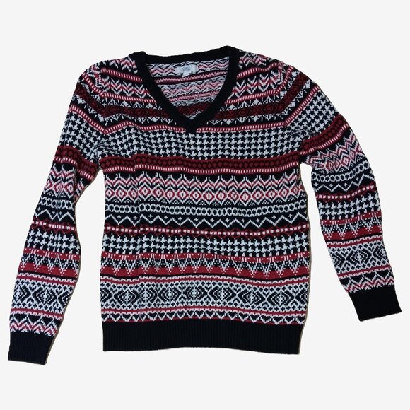 Croft & Barrow V-neck pullover Sweater Ribbed Colorful Striped, size M - Picture 1 of 5